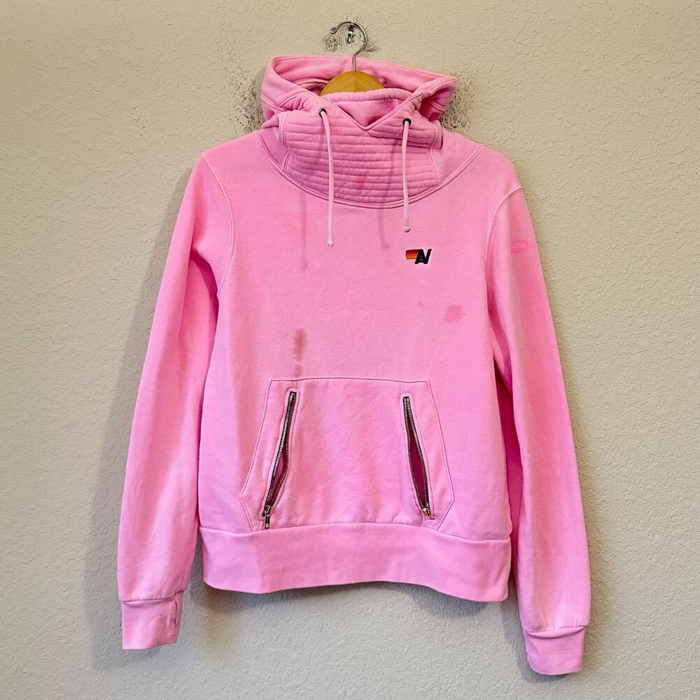 AVIATOR NATION Ninja Hoodie Pink Pullover Fleece Sweatshirt Activewear